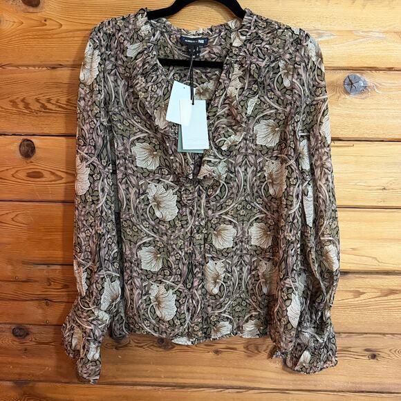 NWT PAIGE × Morris & Co. Arianne Blouse 100% Silk leaf Pattern, Size Small - Picture 1 of 5
